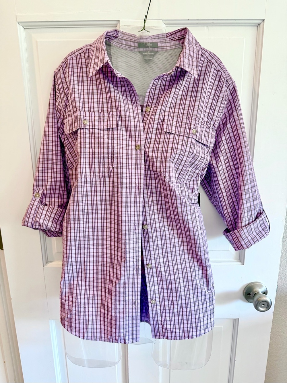 Eddie Bauer Women's Purple Plaid Button-Up Shirt NWT lilac